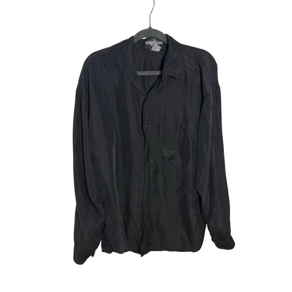 Vintage 90s 100% Silk Dress Shirt Men's Large by Direct Hit Black Washable